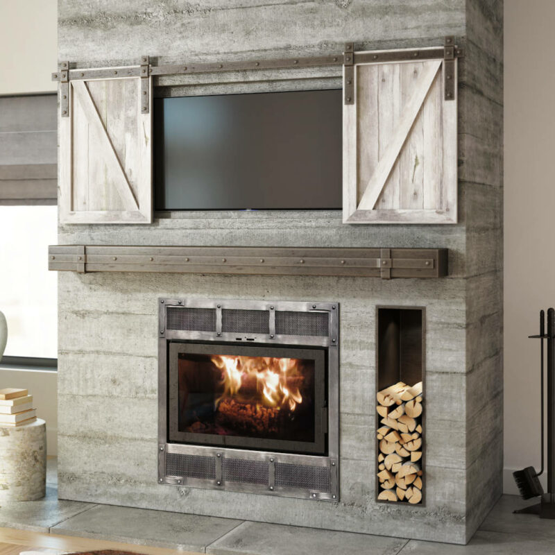 Elegance® 36 Built-in Wood Burning Fireplace with a hide away T.V. above.