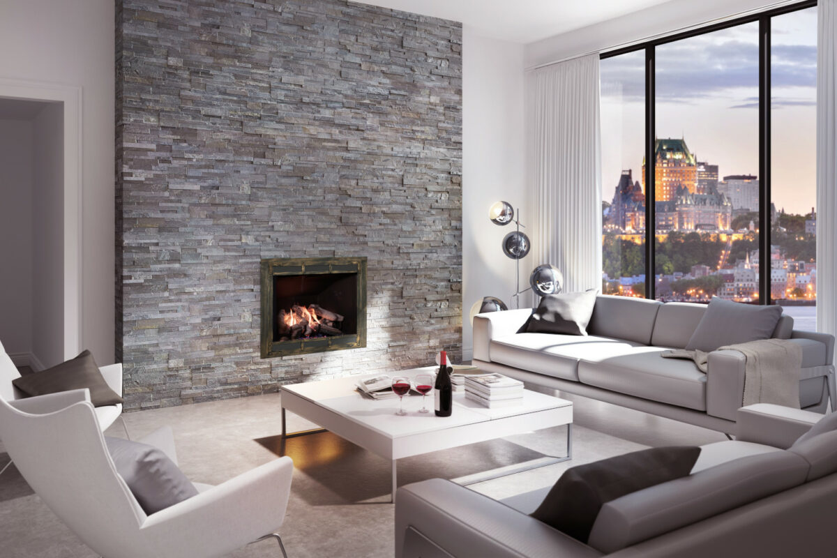Intrigue® 42 Built-in Gas Fireplace in an apartment overlooking old Quebec City.
